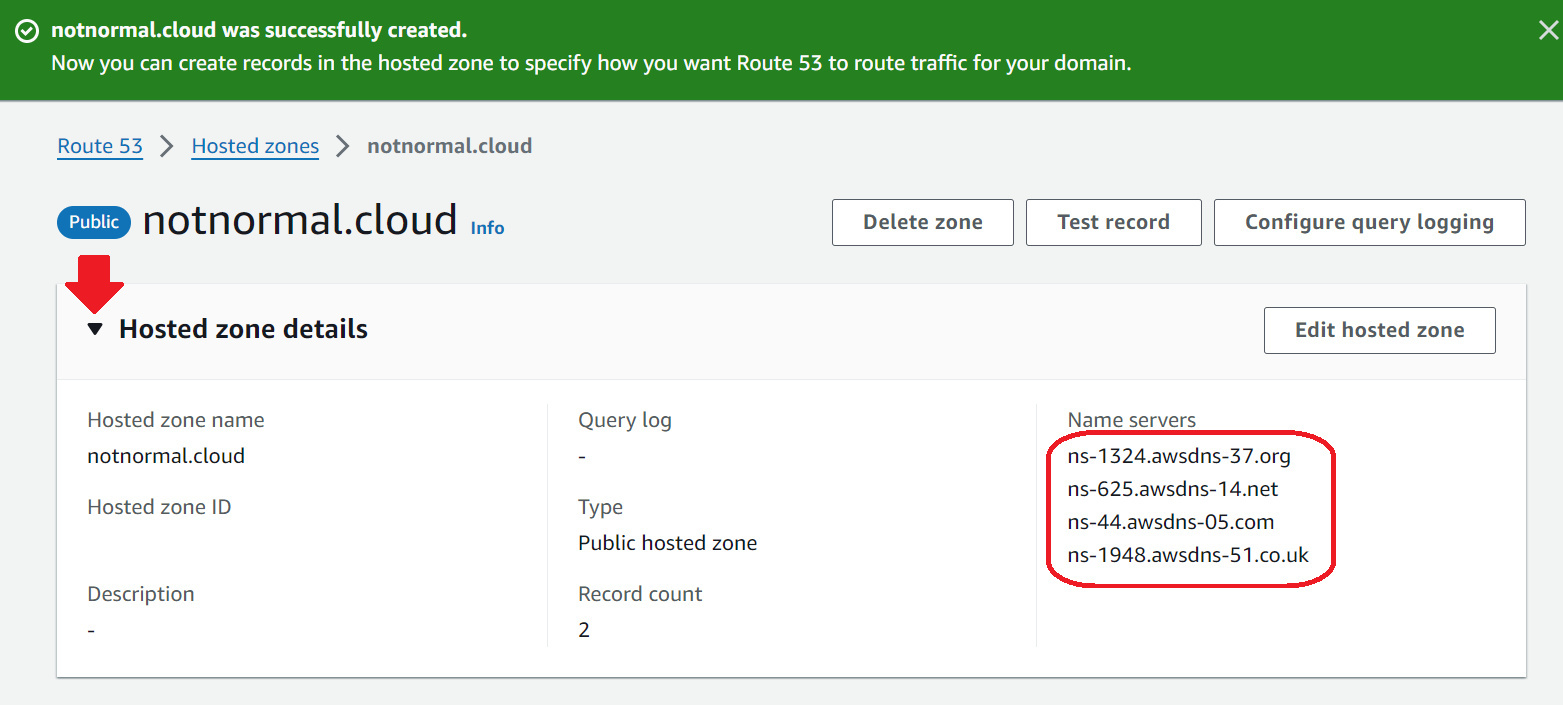 Hosted zone nameservers